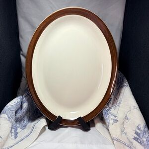 Vintage Shenango China Anchor Hocking Platter Cream With Brown Outline 11” X 9”
